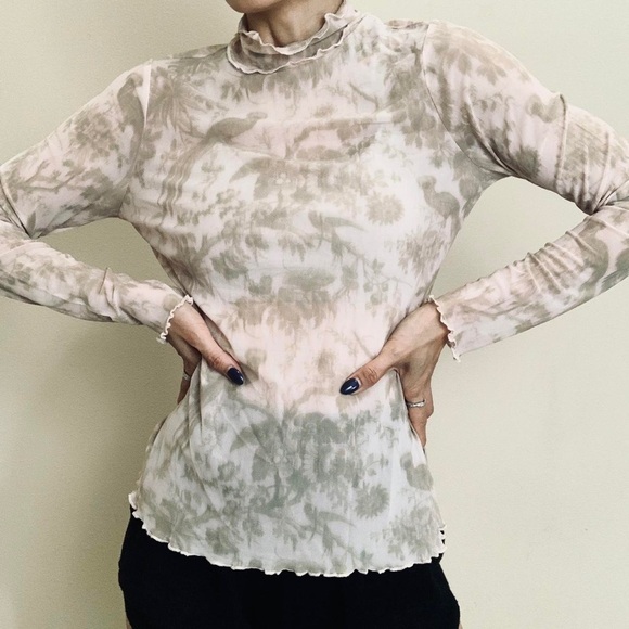 Anthropologie Pilcro Long-Sleeve Mesh Cream Blouse Top Size: L - Picture 1 of 10